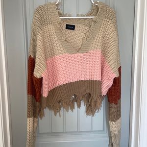 Storia Crop Stripe Oversized Knit Sweater